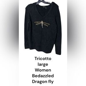 Tricotto sweater,women Large, fray ,fuzzy,Like New!,sequin,animal, fur look,warm